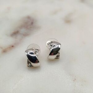 Elegant Silver Twist X Half Hoop Earrings